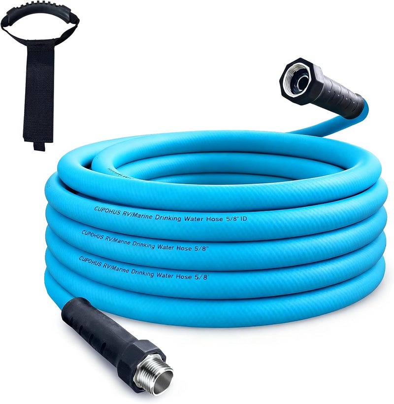 Cupohus RV Water Hose 35FT with Strain Relief Ends, Kink-Resistant Drinking Water Hose, 5/8''ID Potable Food Grade Hose with Storage Strap for RV, Marine, Camper, Truck, Car, Garden - Image 1
